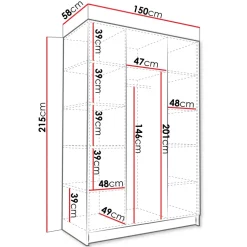 Armadio 150x215h cm 3 ante 1 specchio moderno bianco nero Glammy 3