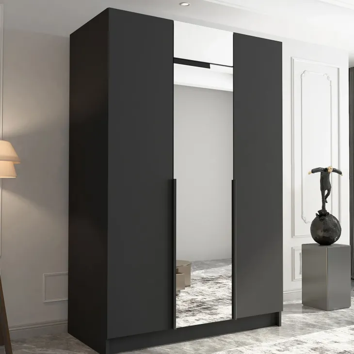 Armadio 150x215h cm 3 ante 1 specchio moderno nero Glammy 3