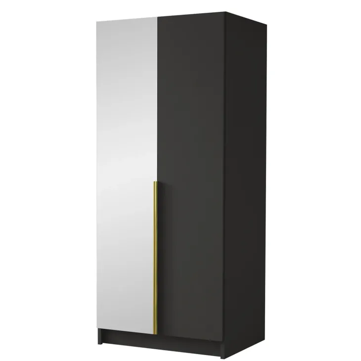 Armadio 100x215h cm 2 ante 1 specchio moderno nero oro Glammy 2