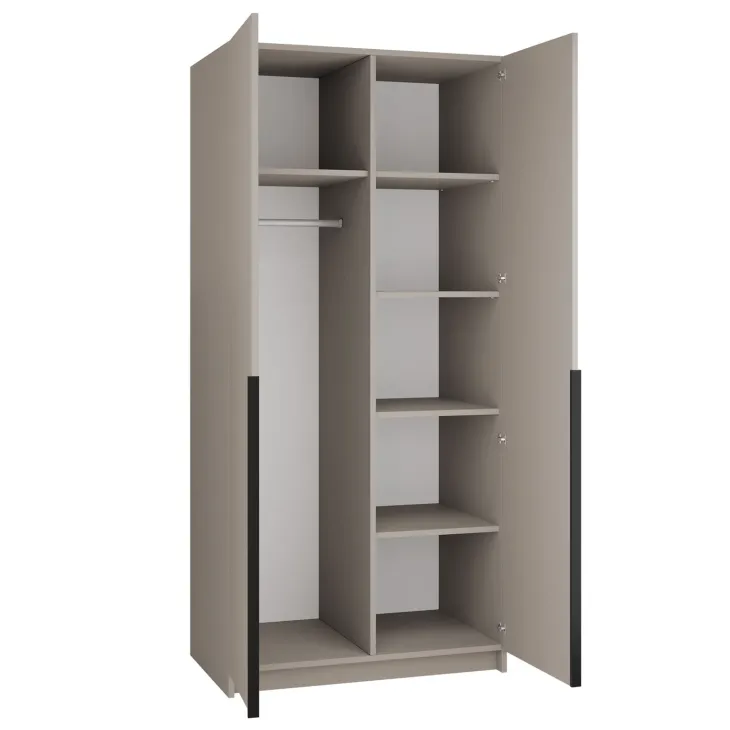 Armadio 100x215h cm 2 ante 1 specchio moderno beige nero Glammy 2