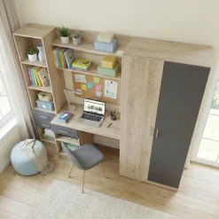 Armadio 220x180h cm cameretta con scrivania e libreria rovere grigio antracite Alex Gihome®