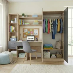 Armadio 220x180h cm cameretta con scrivania e libreria rovere grigio antracite Alex Gihome®