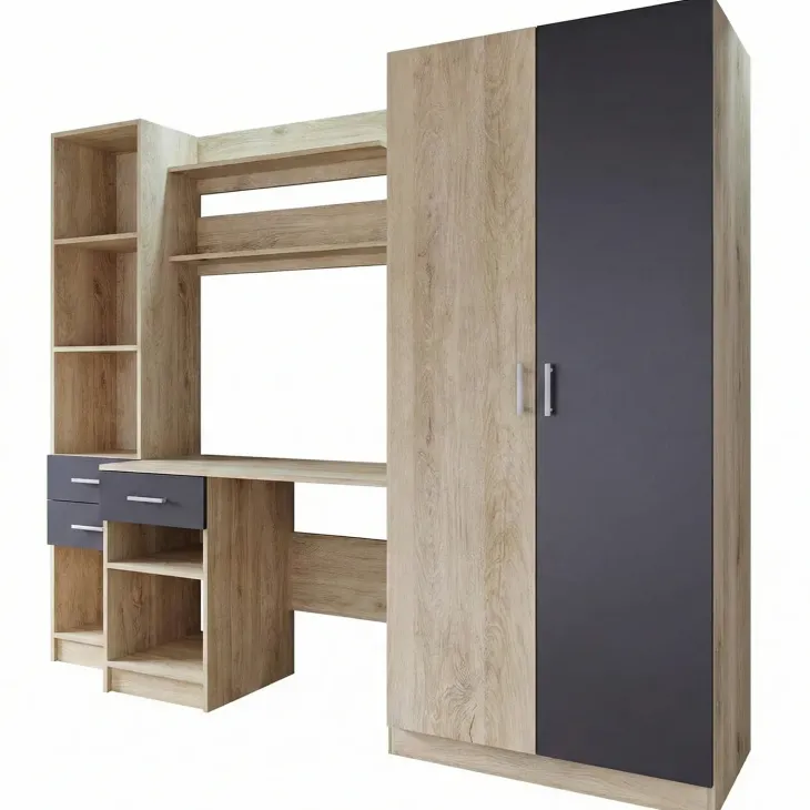 Armadio 220x180h cm cameretta con scrivania e libreria rovere grigio antracite Alex Gihome®