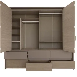 Armadio 240x220h cm 6 cassetti 2 ante a libro rovere scuro marrone Rebecca