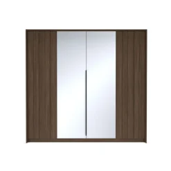 Armadio 223x210h cm con led e specchio 4 ante camera da letto noce Bois