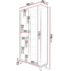 Armadio 90x190h cm soggiorno 2 ante con specchio bianco rovere Clea