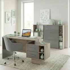 Arredo ufficio completo moderno rovere antracite lucido Time 7