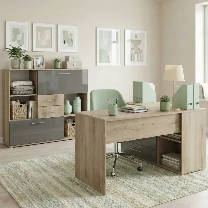 Arredo ufficio completo moderno rovere antracite lucido Time 21