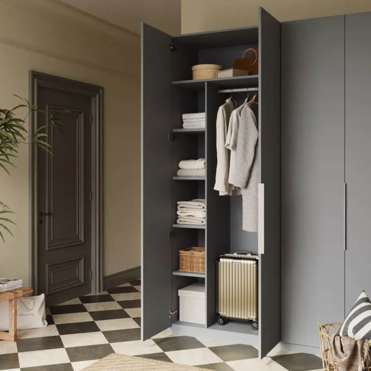 Attrezzatura interna con vani e tubo appendiabiti per armadio modulo 90cm grigio scuro Batty