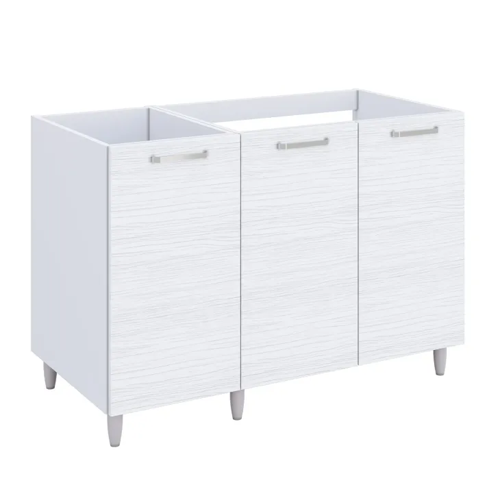 Base sottolavello 120x83h cm con doppio lavello e gocciolatoio a sinistra 3 ante bianco frassinato Talise