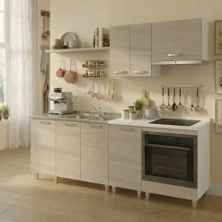 Base sottolavello 120x83h cm con doppio lavello e gocciolatoio a sinistra 3 ante bianco rovere olmo Talise