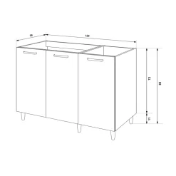 Base sottolavello 120x83h cm con doppio lavello e gocciolatoio a destra 3 ante bianco frassinato Talise