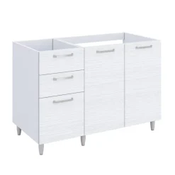 Base sottolavello 120x83h cm con doppio lavello e gocciolatoio a sinistra 2 ante 3 cassetti bianco frassinato Talise