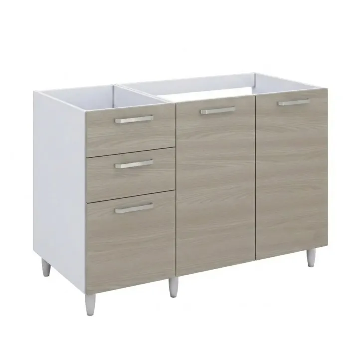 Base sottolavello 120x83h cm con doppio lavello e gocciolatoio a sinistra 2 ante 3 cassetti bianco rovere olmo Talise