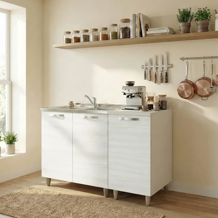 Base sottolavello 120x86h cm reversibile 3 ante bianco frassinato Talise