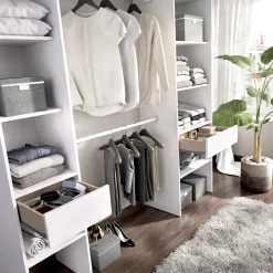 Cabina armadio allungabile 140/200x185h cm con cassetti e appendiabiti bianco Kora