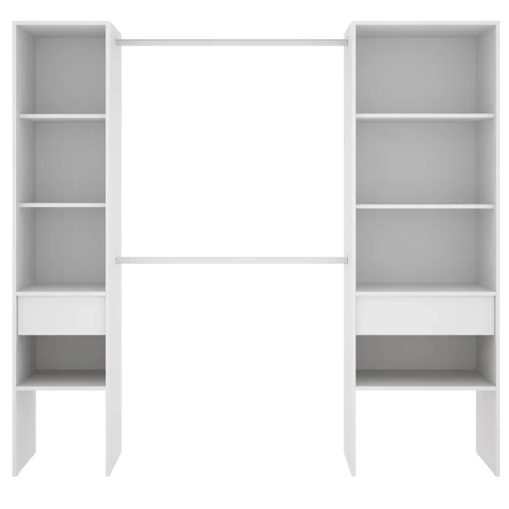 Cabina armadio allungabile 140/200x185h cm con cassetti e appendiabiti bianco Kora