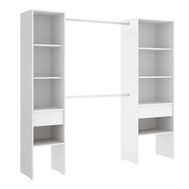 Cabina armadio allungabile 140/200x185h cm con cassetti e appendiabiti bianco Kora