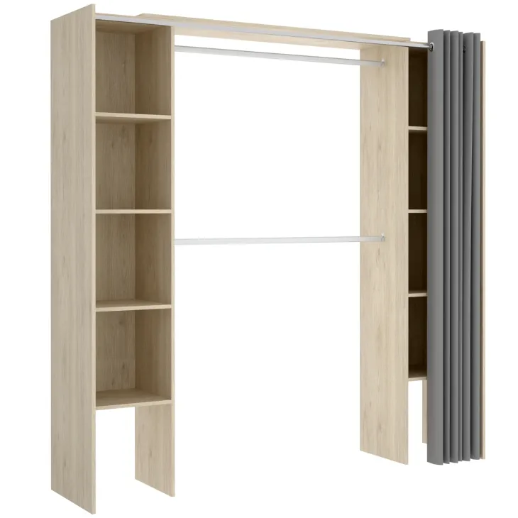 Cabina armadio allungabile 110/178x205h cm con tenda rovere Rivo