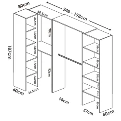 Cabina armadio angolare allungabile 198/248x187h cm con cassetto e appendiabiti bianco Kora