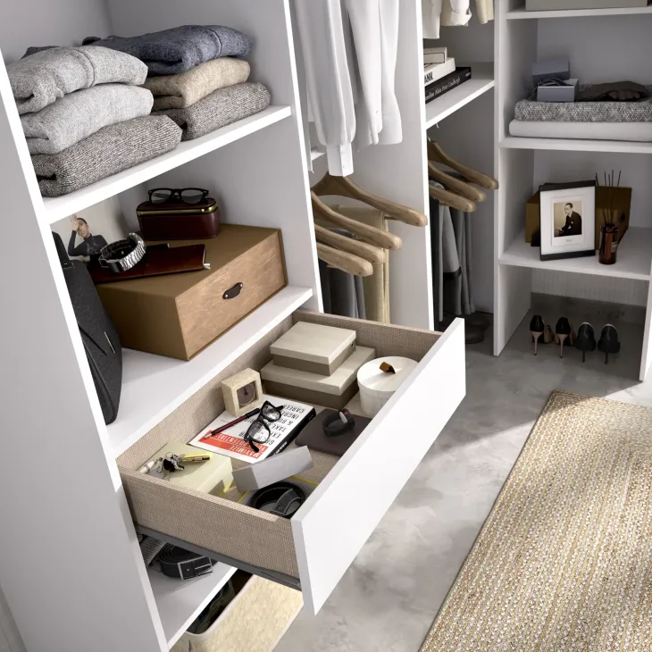 Cabina armadio angolare allungabile 198/248x187h cm con cassetto e appendiabiti bianco Kora