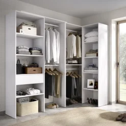 Cabina armadio angolare allungabile 198/248x187h cm con cassetto e appendiabiti bianco Kora