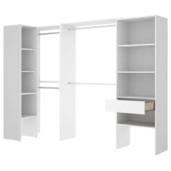Cabina armadio angolare allungabile 198/248x187h cm con cassetto e appendiabiti bianco Kora