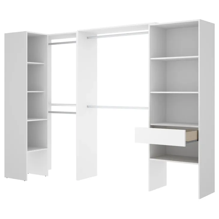 Cabina armadio angolare allungabile 198/248x187h cm con cassetto e appendiabiti bianco Kora