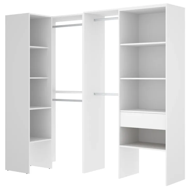 Cabina armadio angolare allungabile 198/248x187h cm con cassetto e appendiabiti bianco Kora