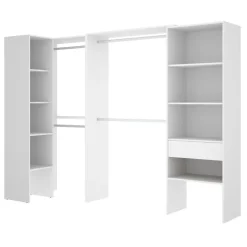 Cabina armadio angolare allungabile 198/248x187h cm con cassetto e appendiabiti bianco Kora