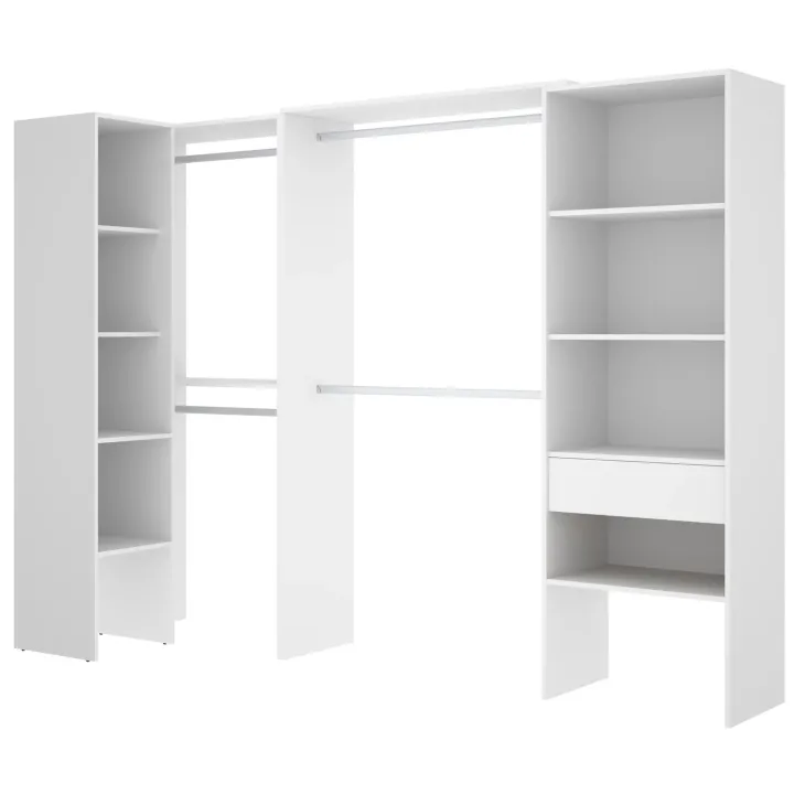 Cabina armadio angolare allungabile 198/248x187h cm con cassetto e appendiabiti bianco Kora