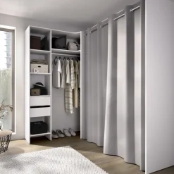 Cabina armadio angolare allungabile 164/214x205h cm con tenda bianco Rivo