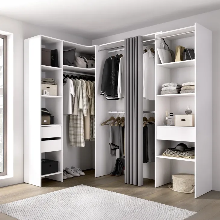 Cabina armadio angolare allungabile 164/214x205h cm con tenda bianco Rivo