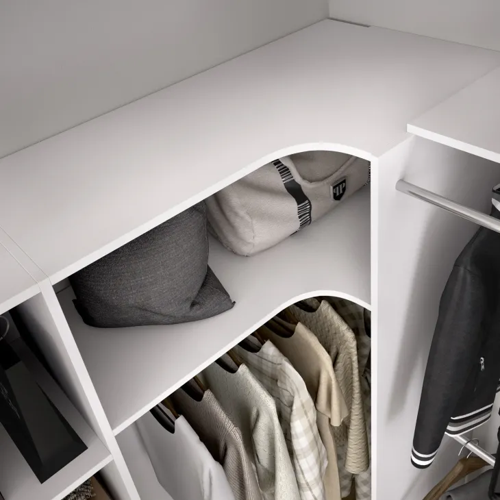 Cabina armadio angolare allungabile 164/214x205h cm con tenda bianco Rivo