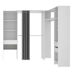 Cabina armadio angolare allungabile 164/214x205h cm con tenda bianco Rivo