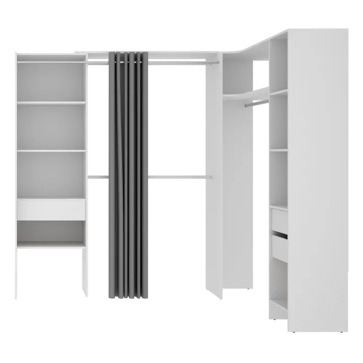 Cabina armadio angolare allungabile 164/214x205h cm con tenda bianco Rivo