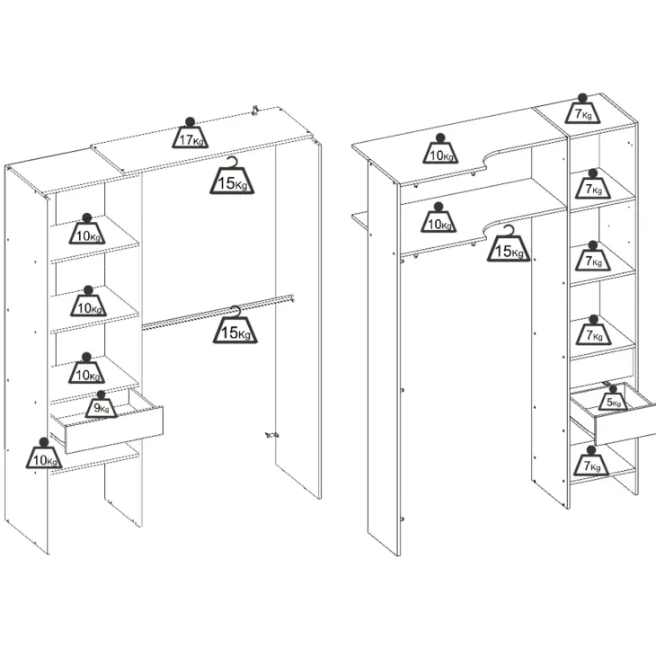 Cabina armadio angolare allungabile 164/214x205h cm con tenda bianco Rivo