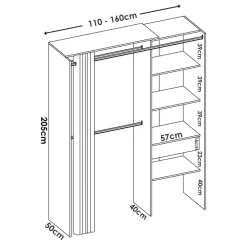 Cabina armadio angolare allungabile 164/214x205h cm con tenda bianco Rivo