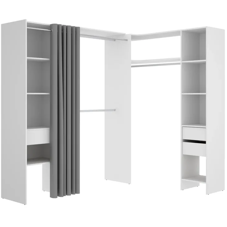 Cabina armadio angolare allungabile 164/214x205h cm con tenda bianco Rivo
