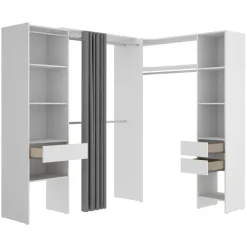 Cabina armadio angolare allungabile 164/214x205h cm con tenda bianco Rivo