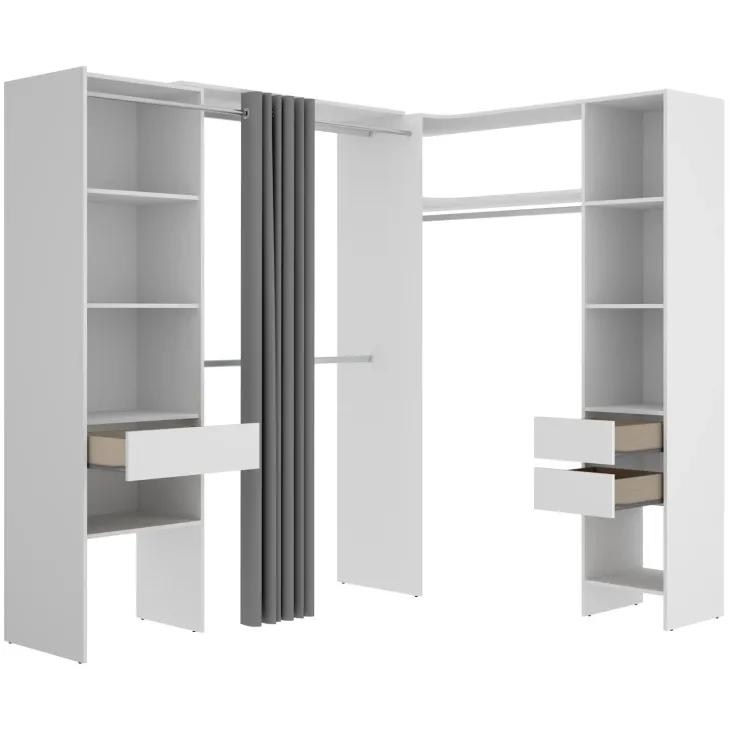 Cabina armadio angolare allungabile 164/214x205h cm con tenda bianco Rivo