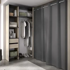 Cabina armadio angolare allungabile 164/214x205h cm con tenda rovere grigio Rivo