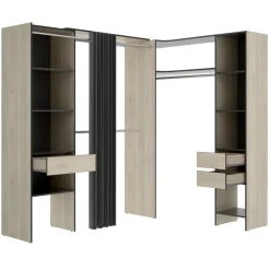 Cabina armadio angolare allungabile 164/214x205h cm con tenda rovere grigio Rivo