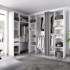 Cabina armadio angolare allungabile 164/232x205h cm con tenda bianco Rivo