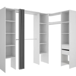 Cabina armadio angolare allungabile 164/232x205h cm con tenda bianco Rivo