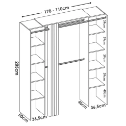 Cabina armadio angolare allungabile 164/232x205h cm con tenda bianco Rivo
