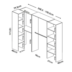 Cabina armadio angolare 248x187h cm 4 scomparti rovere noce Rincon