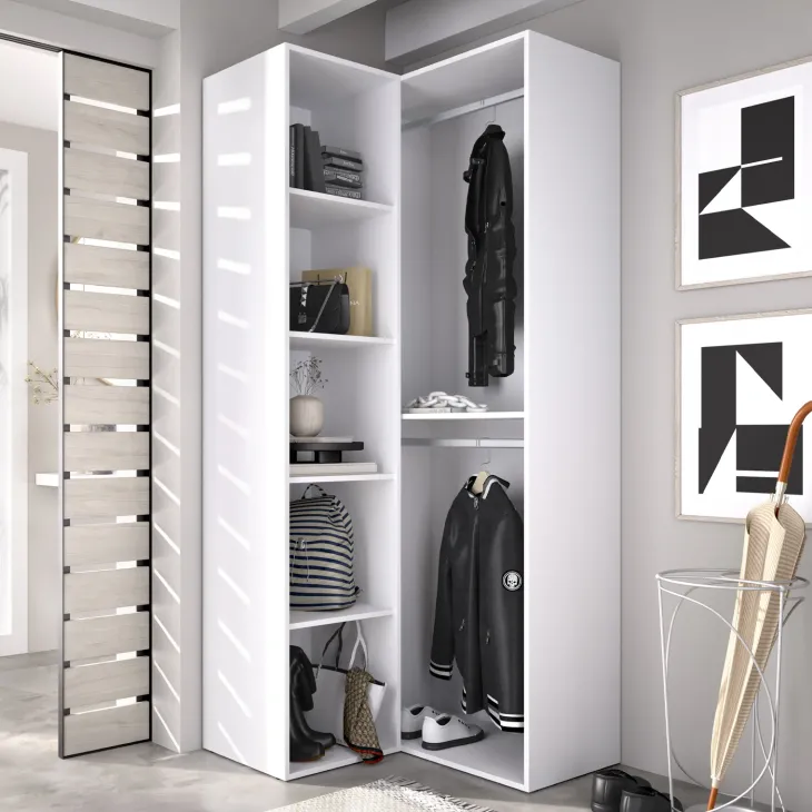 Cabina armadio angolare 85x205h cm bianco rovere Vixa