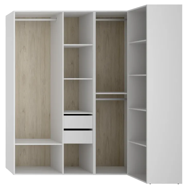 Cabina armadio angolare 183x205h cm con cassetti bianco rovere Vixa