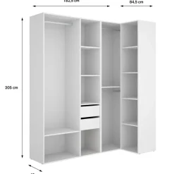 Cabina armadio angolare 183x205h cm con cassetti bianco rovere Vixa